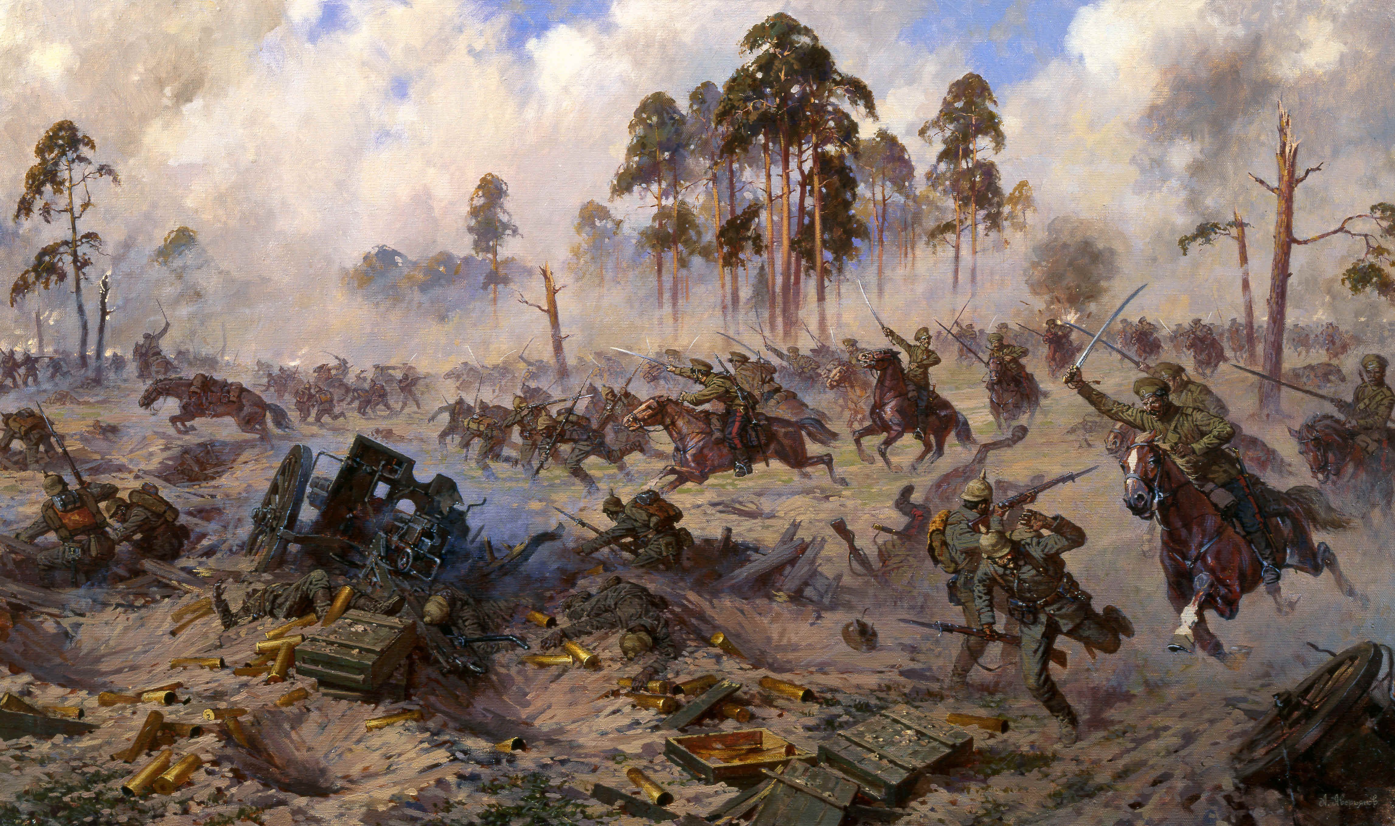 Поля сражений с другом. Атака Казаков в Восточной Пруссии Аверьянов 1914. Битва при Гумбиннене 1914.